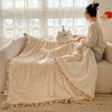 Nordic Fluffy Sofa Blanket Milk Fleece Fringed Ball Blanket Thickened Soft Lamb Fleece Sofa Cover Blanket Nap Home Bedroom Decor