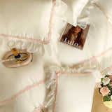 4Pcs Luxury 1000TC Egyptian Cotton Princess Lace Ruffles Wedding Bedding Set Duvet Cover Set Bed Sheet/Fitted Sheet Pillowcases