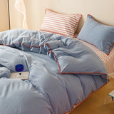 Bedding Set INS Girls Striped Soft Washed Cotton Bed Sheet Queen King Size Duvet Set  Comforter Set Pillowcase Bed Linens