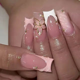 24pcs Almond False Nail Art French Fake Nails Tips Press on Nails Sets Reusable Manicure Stick on Nail Tip Datachable Fake Nail