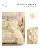 Elegant Lace Bedding Sets Luxury Bed Linen Korean Princess Style Washed Cotton Ruffle Duvet Cover Bed Sheet Pillowcases for Girl