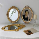 Vanity Mirrors Baroque Frame Mirror Gold Shield Wall Decorative Mirrors Plate Tray Make Up Mirror for Bedroom Home Decor