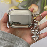 Electroplated Silver Soft TPU Case For AirPods 4 3 Pro 2 1 Mirror Plating Earphone Protective Cover Heart Keychain Accessories