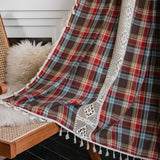 Christmas Grid Curtains Road Pocket Shade Curtain for Tassel Kitchen Bedroom Room Living Bay Window Cabinet Curtain