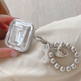Ribbon Bow Pearl Decoration Case For AirPods 1 2 3 4 Pro 2nd Pro2 Wirelsss Headphones Protective Cover AirPods4 Silver Pendant