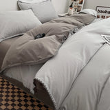 3pcs Solid Color High Quality Duvet Cover Set Luxury Purple Comforter Cover with 2 Pillowcases Triangle Sewn Edge Design Bedding