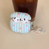 Gentle pink apple blue stripe earphone case for Apple airpods1/2/3/4 generation airpods pro2 generation silicone soft cute case