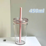 Portable Transparent Straw Cup 450ml Bubble Tea & Coffee Cup Office Water Bottles Food-Grade Plastic Beverage Cup