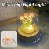 Tulips Fake Flower Mini Night Light Artificial Flowers Fake Plant Glass Bouquet Living Room Bedroom Festive Party Desktop Decor