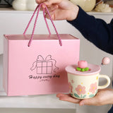 Creative Coffee Mug with Tulip Flower Design Ceramic Cup for Women Aesthetic Ins Style Breakfast Cup