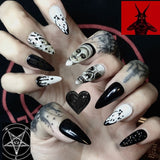 24P Halloween White Ghost Spooky Pumpkin Wearing False Nails Full Coverage Coffin Press on Nails Long Ballet Artifical Fake Nail