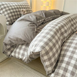 Japan Style Bedding Set Plaid Duvet Cover Set With Sheet Bedroom Decor Skin Friendly King Single Double Bedding Set Home Textile