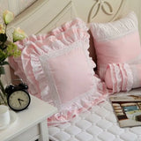 Pink/White Princess Embroidered Cushion Cover Ruffle Lace Cotton Pillow Cover Handmade Elegant Sofa Bedding Pillowcase 45X45cm