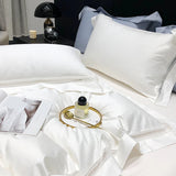 4Pcs Luxury Hollow Lace Wide Edge Solid Color Bedding Set 1000TC Egyptian Cotton Duvet Cover Bed Sheet/Fitted Sheet Pillowcases