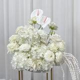 Pink Green Artificial Hydrangea Rose Anthurium Arrangement Wedding Table Centerpiece Floral Runner Party Backdrop Banquet Decor