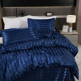 2/3pcs Satin Striped Duvet Cover Set Luxury Silky Like Smooth White Quilt Cover With Pillowcase Summer Bedding Drop Shipping
