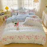 100% Cotton Bedding Set Soft Skin-friendly Four Piece Set Single Couple Flower Printed Comforter Duvet Cover Set for Adults Kids