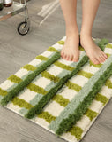 Tufting Checks Bathmat Chic Bathroom Rug Soft Fluffy Geometric Mat Carpet Floor Anti Slip Pad Aesthetic Home Room Green Decor