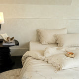 Lyocell Linen Cotton Blend Bedding Set Luxury Floral Embroidery Duvet Cover  Soft Breathable Linen Cotton Bed Sheet Pillowcases