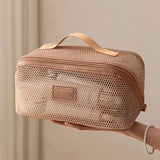 Mesh Cosmetic Bag, Foldable Travel Makeup Toiletry Bag, See Through Handheld Multi-Functional Storage Bag for Travel Essentials