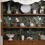 Tropical Moss Leaf Peel and Stick Wallpaper Black Floral Self Adhesive Removable Floral Contact Paper for Bedroom Walls Cabinets