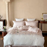 100% Cotton Flowers Embroidery Luxury Bedding Set Double Queen King Size Duvet Cover Set Flat/Fitted Bed Sheet Pillowcases 4Pcs
