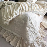 Flowers Prints Pleated Ruffles Princess Bedding Set 100% Cotton Double Layer Yarn Duvet Cover Quilted Bedspread Pillowcases 4Pcs