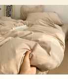 INS Korean Style Fresh Blue Duvet Cover Washed Cotton Bed Sheet Bed Skirt Four-Piece Set Dormitory Simple Solid Color