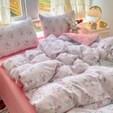 Oxygen Double Layered Four-Piece Bedding Set Fresh Floral Duvet Cover Bed Sheet Bed Canopy Student Dormitory 3-Piece Set