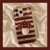 Cute Korean Mushroom Bracket Striped Pattern Phone Case for iPhone 17 16 15 14 Pro Max Shockproof Protective Back Cover
