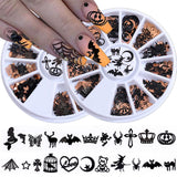 Halloween Nail Sequins 3D Nail Charms Witch Spider Net Black Cat Bat Pumpkin Black Gold Metallic Flakes Nail Art Sequins Decor