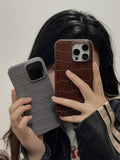 Creative INS Grey & Brown Alligator Skin Texture Fashion Phone Case for iPhone 16 15 14 13 Pro Max Back Phone Cover Capa
