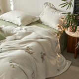Vintage French Pastoral Flower Print Bedding Set 100% Cotton Double Yarn Soft Duvet Cover Flat/Fitted Bed Sheet Pillowcases 4Pcs