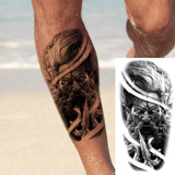 1 Sheet Compass Flower Temporary Tattoos For Women Men Adults Skull Lion Owl Tattoo Sleeve Sticker Black Fake