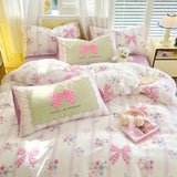 Washed Cotton Pink Duvet Cover Girl Room Decor Breathable Comforter Cover with 2 Pillowcases Bed Linens Bedding Set Home Textile
