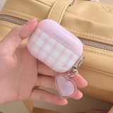 INS Cute Pink Checkered Cover Earphone Protective Case For AirPods 1 2 3 4 Pro2 Soft Anti-fall Protect Shell With Lovely Pendant