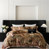 Premium 1000TC Egyptian Cotton Flowers Prints Oil Painting Style Bedding Set Duvet Cover Flat/Fitted Bed Sheet Pillowcases 4Pcs