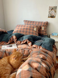 Thiened Red Plaid Autumn Winter Milk Velvet Bedding Set Double Sided Fce 8M Bus Retro Moonlight Bedding Cover Quilt