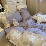 Korea Princess Purple Bedding Sets Bed Sheet Pillowcases Duvet Cover 3/4 Pieces Home Decoration Washed Cotton Flat Sheet Set