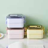 Stainless Steel Two Layer Lunch Box,Portable Bento Box with Cutlery, Large Capacity Food Container, Lunch Box for Women
