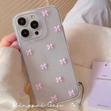 Cute Pink Bowknot Phone Case For iPhone 16 15 14 13 Pro Max Pro Korea Girl Epoxy Shell Clear Soft Cover