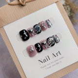 10Pcs Sweet Cool Coffin Handmade Press on Nails Full Cover Heart Metallic Short Ballet False Nails Wearable Manicure Spice Girl