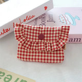 Cute Portable Checkered Purse Checkered Pattern Pocket Design Coin Purse Clutch Style Lipstick Storage Bag for Girls