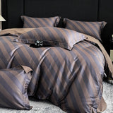 Modern Stripe 100% Egyptian Cotton Luxury Bedding Set 4Pcs Minimalist Style Soft Duvet Cover Set Pillowcases for Bedroom Decor