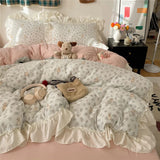3/4Pcs Korean Princess Style Floral Ruffles Bedding Set Single Queen King Size Duvet Cover Set Bed Sheet Pillowcases