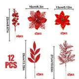 6/12Pcs Artificial Flowers Berry Branches Chritsmas Tree Decoration For Home Decor Xmas New Year Party Supplies Gift Accessories