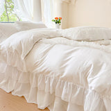 4/6Pcs White Pink Sweet Princess Wedding Bedding Sets Luxury Chiffon Lace Ruffle Duvet Cover Set Bedspread Bed Skirt Pillowcases