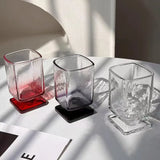 Ikeehome  180ml Retro Square Glass Cups Short Foot Drinkware Multicolored Kitchen Glass Juice Bubble Water Espresso Cups Kitchenware Gifts