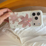 Trendy Shimmer Pink Lily Star Glitter Floral Print  Coquette Style Phone Case for iPhone 17 16 15 14 13 Pro Max Back Cover Capa