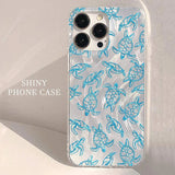 Sea Blue Turtle Design Phone Case For iPhone 14 13 12 11 15 16 Pro Max XS XR X 8 7 Plus SE2022 14 Plus Luxury Laser Silver Cover